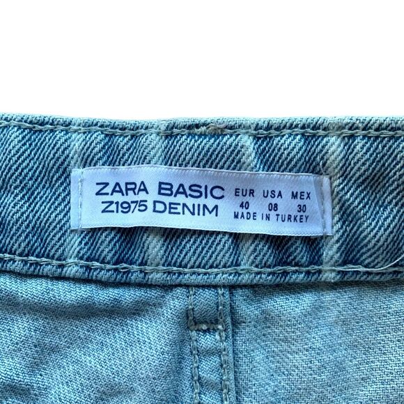 ZARA High Rise Pinstriped Cut Off Frayed Hem Denim Shorts Jeans Blue 8 - Picture 4 of 5